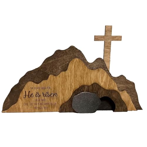 Swiixxer Holzdeko-Set Auferstehungsszene und Kreuze Holzdeko-Set Grab Ostertablett Bundle Kit von Swiixxer