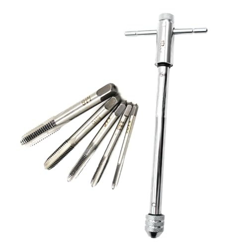 Swiixxer Langer, Verstellbarer, Silberner Ratschen-Gewindebohrer mit T- und 5 Metrischen Gewindebohrern mit M3-M8-Gewinde Von 3 mm Bis 8 mm von Swiixxer