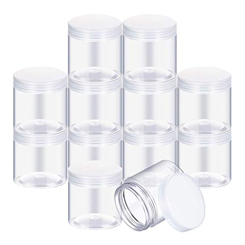Swiixxer Leere 12 Pack Transparente Kunststoff Aufbewahrungs Box GewüRz Dose Weit Hals Kunststoff BehäLter Deckel für SchöNheits Produkte,DIY Schleim Herstellung oder Andere Anwendungen von Swiixxer