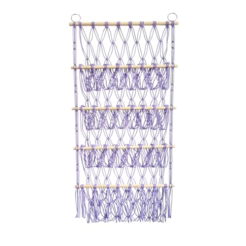 Swiixxer Wandbehang-Organizer, Stofftier-Spielzeugnetz, Hängematte, Kinderzimmer, Plüschtier-Aufbewahrung, Boho-Makramee, Lila von Swiixxer