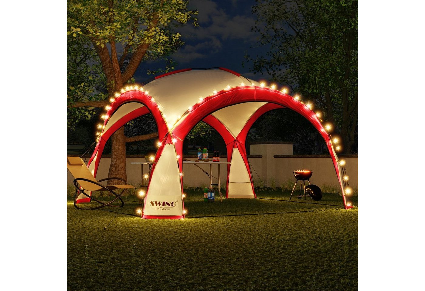 Swing&Harmonie Faltpavillon LED Event Pavillon 3,6 x 3,6m DomeShelter Garten inkl. Solarmodul von Swing&Harmonie