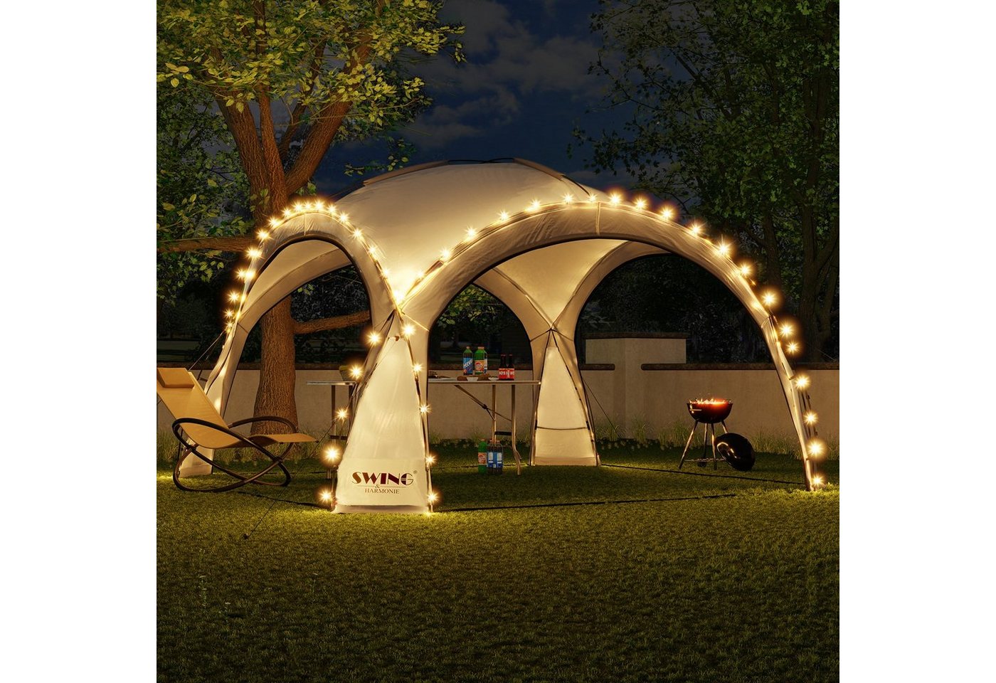 Swing&Harmonie Faltpavillon LED Event Pavillon 3,6 x 3,6m DomeShelter Garten inkl. Solarmodul von Swing&Harmonie
