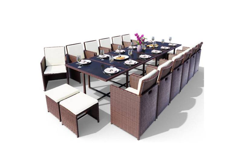 Swing&Harmonie Garten-Essgruppe Poly Rattan Sitzgruppe Esstisch Lounge Gartenmöbel, (Sitzgarnitur, Tisch, Stühle, Hocker Garnitur Set) von Swing&Harmonie