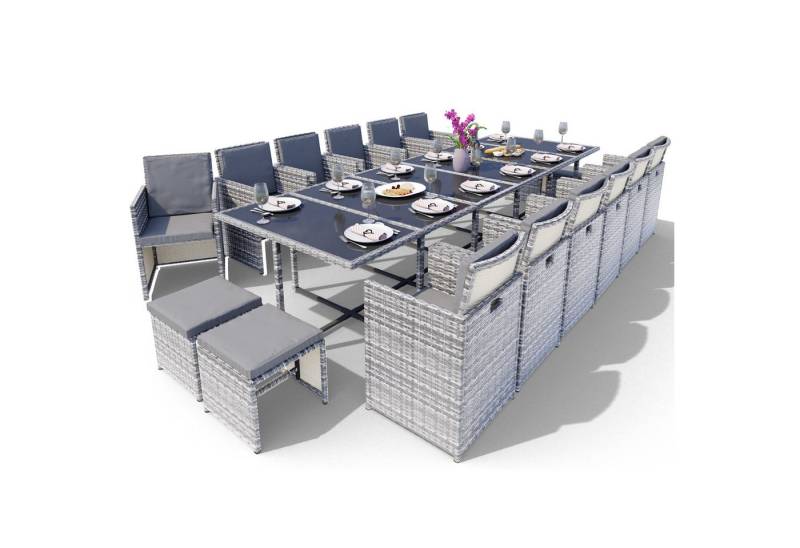 Swing&Harmonie Garten-Essgruppe Poly Rattan Sitzgruppe Esstisch Lounge Gartenmöbel, (Sitzgarnitur, Tisch, Stühle, Hocker Garnitur Set) von Swing&Harmonie