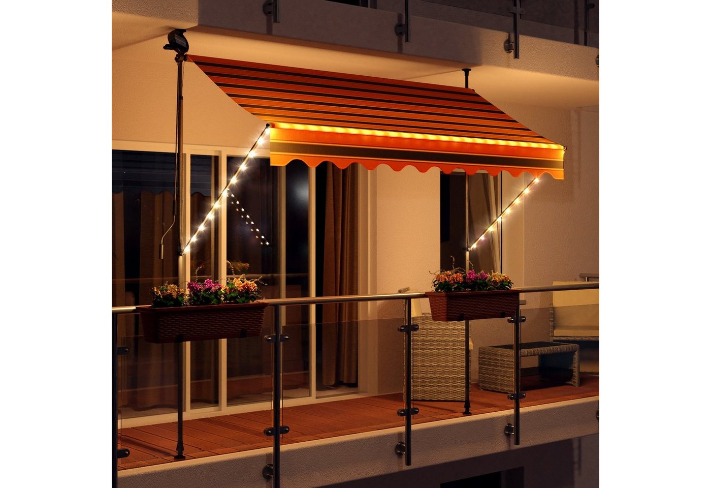 Swing&Harmonie Klemmmarkise LED - Balkonmarkise mit Kurbel Sonnenschutz Markise Terrasse Balkon 200/250/300/350 cm von Swing&Harmonie