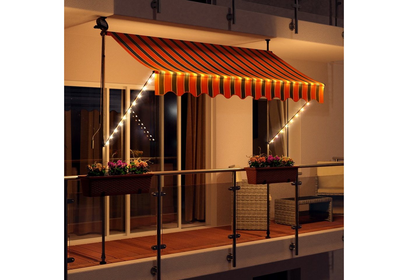 Swing&Harmonie Klemmmarkise LED - Balkonmarkise mit Kurbel Sonnenschutz Markise Terrasse Balkon 200/250/300/350 cm von Swing&Harmonie