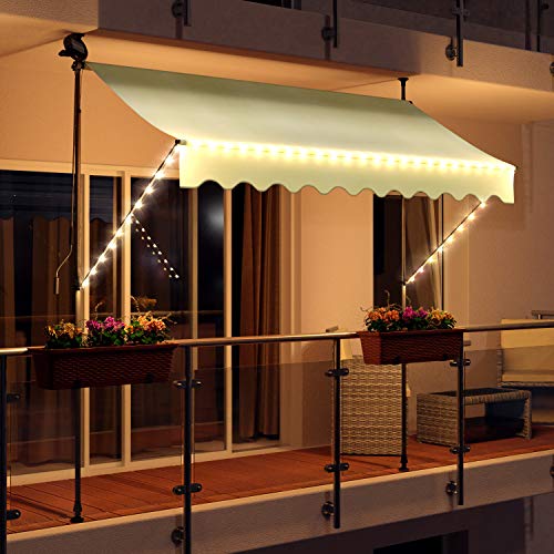 Swing & Harmonie Markise mit LED Beleuchtung - Gelenkarmmarkise - Sonnenschutz - Markisenabdeckung - Klemmmarkise für Balkon und Garten(350x150, Creme) von Swing & Harmonie
