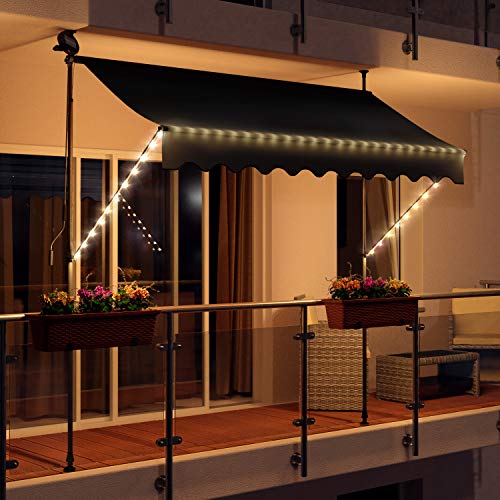 Swing & Harmonie Markise mit LED Beleuchtung - Gelenkarmmarkise - Sonnenschutz - Markisenabdeckung - Klemmmarkise für Balkon und Garten (250x150, anthrazit) von Swing & Harmonie