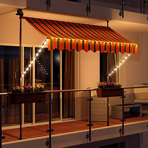 Swing & Harmonie Markise mit LED Beleuchtung - Gelenkarmmarkise - Sonnenschutz - Markisenabdeckung - Klemmmarkise für Balkon und Garten (300x150, orange/schwarz) von Swing & Harmonie