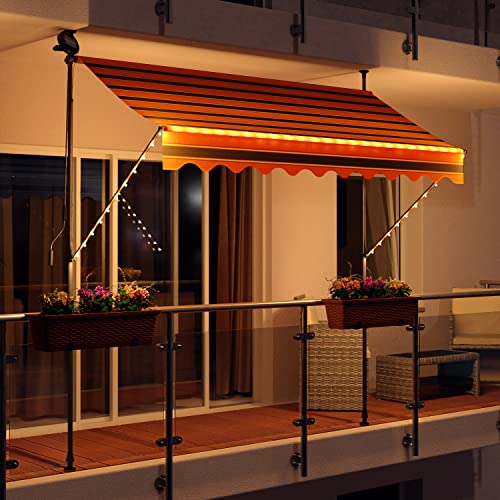 Swing & Harmonie Markise mit LED Beleuchtung - Gelenkarmmarkise - Sonnenschutz - Markisenabdeckung - Klemmmarkise für Balkon und Garten (300x150, schwarz/orange) von Swing & Harmonie