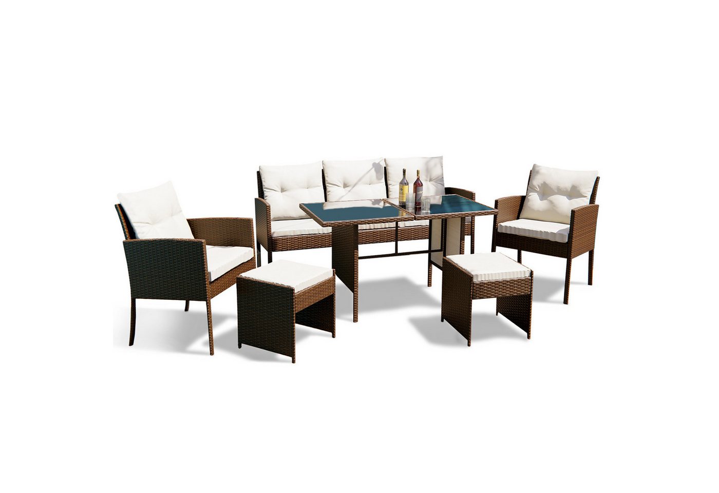 Swing&Harmonie Sitzgruppe Poly Rattan Sitzgarnitur Sydney Esstisch Lounge Gartenmöbel Garten-Garnitur Set, (1x Tisch + 2x Stühle + 1x Sitzbank + 2x Hocker) von Swing&Harmonie