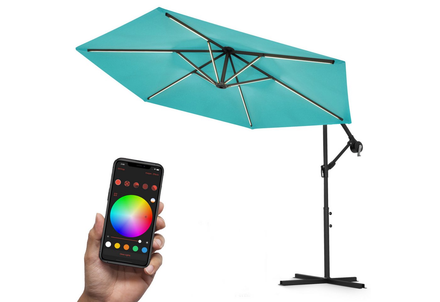 Swing&Harmonie Sonnenschirm mit RGB Beleuchtung LED Ampelschirm Garten Schirm, 300 / 350 cm inkl. Fernbedienung, APP Steuerung von Swing&Harmonie