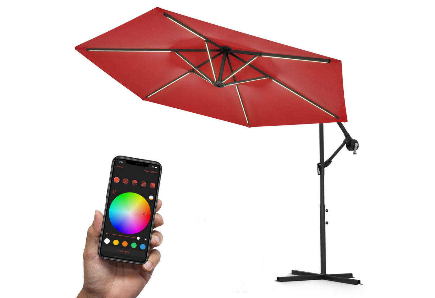 Swing&Harmonie Sonnenschirm mit RGB Beleuchtung LED Ampelschirm Garten Schirm, 300 / 350 cm inkl. Fernbedienung, APP Steuerung von Swing&Harmonie