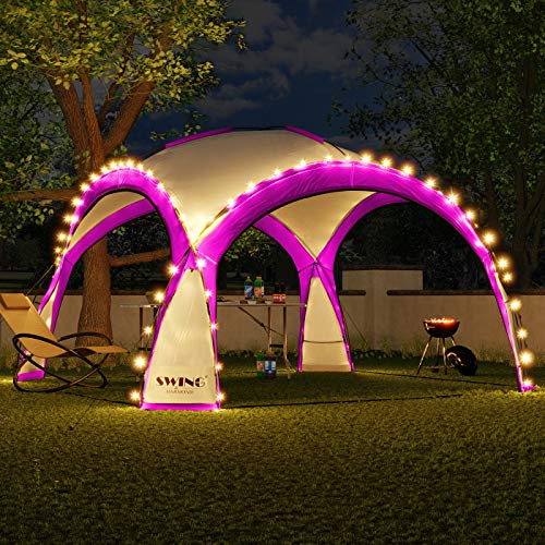XXL LED Event Pavillon 4,5 x 4,5m DomeShelter Garten Pavillion inkl. Solarmodul Pavilion Designer Gartenzelt Camping Pavilon Partyzelt mit Beleuchtung (450cm - pink) von Swing & Harmonie