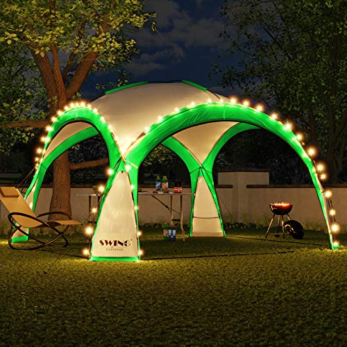 XXL LED Event Pavillon 4,5 x 4,5m DomeShelter Garten Pavillion inkl. Solarmodul Pavilion Designer Gartenzelt Camping Pavilon Partyzelt mit Beleuchtung (450cm - türkis) von Swing & Harmonie