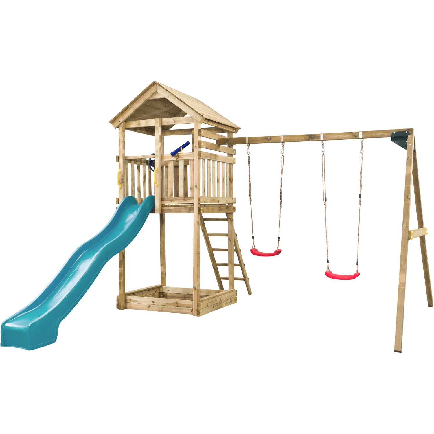 SwingKing Spielturm Daan Türkis 400 cm x 320 cm x 420 cm von SwingKing