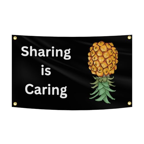 Upside Down Ananas-Flagge, volle Größe, 90 x 150 cm, einseitig, Schriftzug "Sharing Is Caring" von SwingerLifestyleGuide.com
