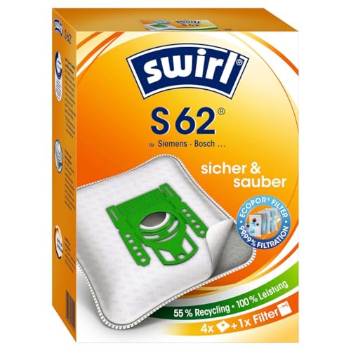 4 Original SWIRL S62 Staubsaugerbeutel für Siemens VS 60A00… 62A99 von Swirl