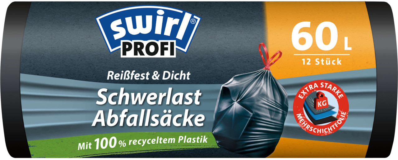 Swirl® Schwerlast-Säcke Profi mit Zugband 60 L Reißfest & Dicht von Swirl