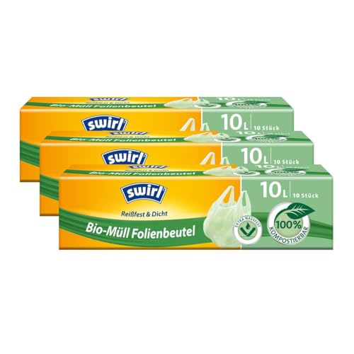 Swirl Bio-Müll Folien-Beutel 10l mit Tragegriff 10 stk./Rolle (3er Pack) von Swirl