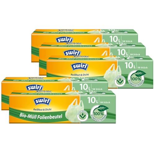Swirl Bio-Müll Folien-Beutel 10l mit Tragegriff 10 stk./Rolle (5er Pack) von Swirl