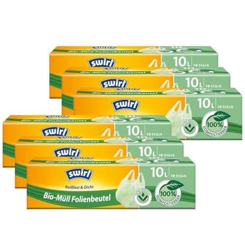 Swirl Bio-Müll Folien-Beutel 10l mit Tragegriff 10 stk./Rolle (6er Pack) von Swirl