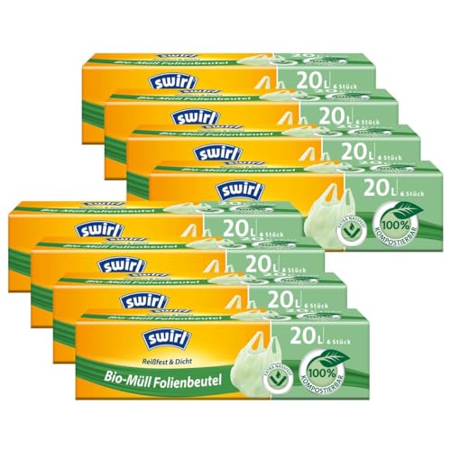 Swirl Bio-Müll Folien-Beutel 20l mit Tragegriff 6stk./Rolle (8er Pack) von Swirl