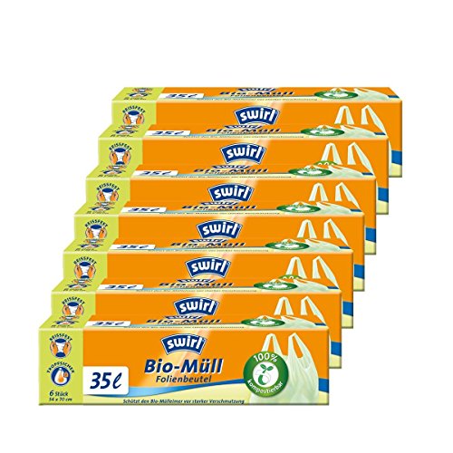 Swirl Bio-Müll Folien-Beutel 35l mit Tragegriff 6stk./Rolle (7er Pack) von Swirl