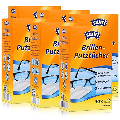 Swirl Brillen-Putztücher 50 einzeln verpackte Tücher in Spenderbox - Anti-Beschlag-Effekt - Extra weich und schonend - Fettlösend - Streifenfrei (6er Pack) von Swirl