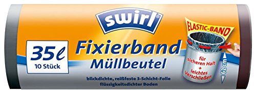 Swirl Fixierband-Müllbeutel 35 Liter, blickdicht, grau - 35L - 4x von Swirl
