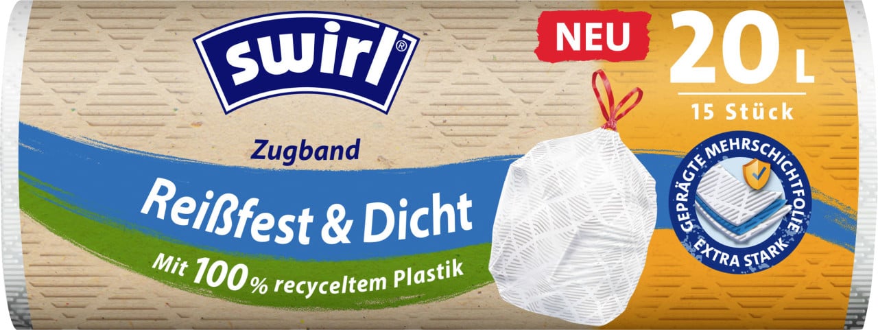 Swirl Müllbeutel 20 L mit Zugband 15 Stück von Swirl