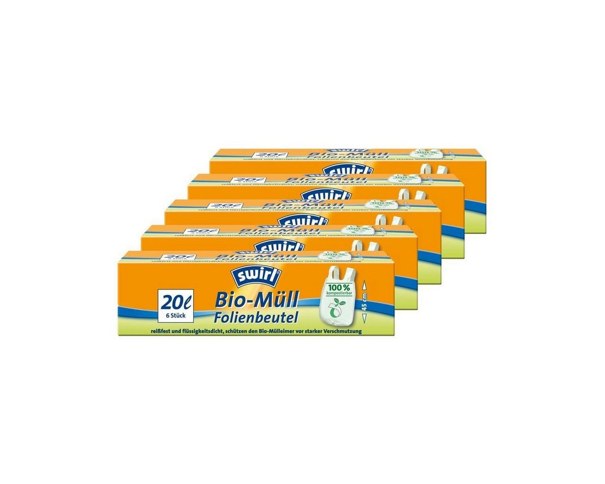 Swirl Müllbeutel Swirl Bio-Müll Folien-Beutel 20l mit Tragegriff 6stk./Rolle (5er Pack) von Swirl