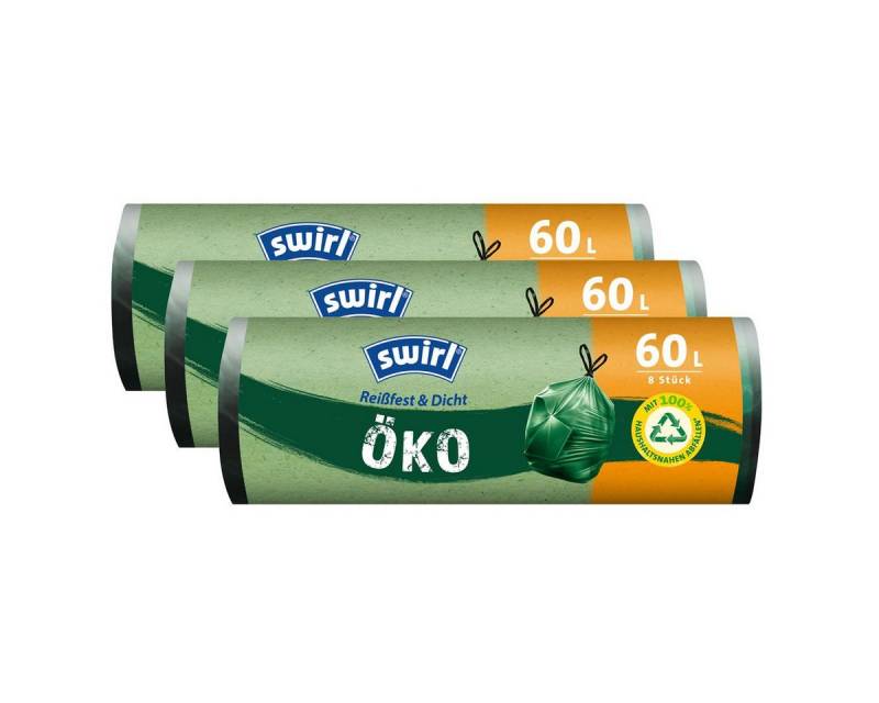 Swirl Müllbeutel Swirl Öko Müllbeutel 60L 8 stk./ Rolle mit Zugband (3er Pack) von Swirl