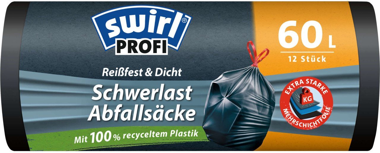 Swirl Müllsackständer Swirl® Schwerlast-Säcke Profi mit Zugband 60 L von Swirl