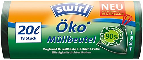 Swirl Öko-Müllbeutel 20 Liter, grün-transparent, mit Zugband - 18St. - 4x von Swirl
