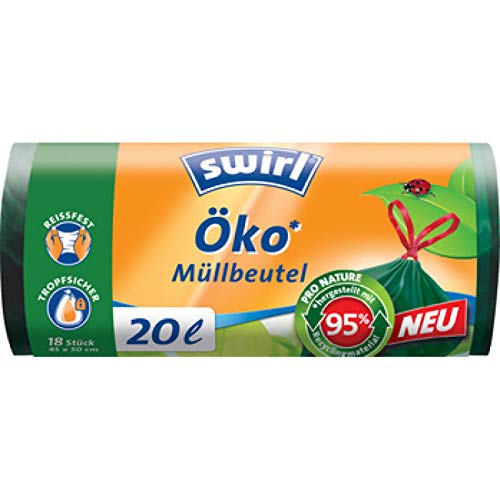 Swirl Öko-Müllbeutel 20l mit Zugband aus Wieder aufbereitetem Recycling-Material, 18 St von Swirl