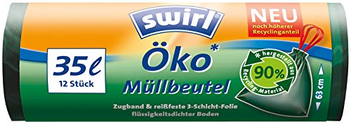 Swirl Öko-Müllbeutel 35 Liter, grün-transparent, mit Zugband - 12St. - 6x von Swirl