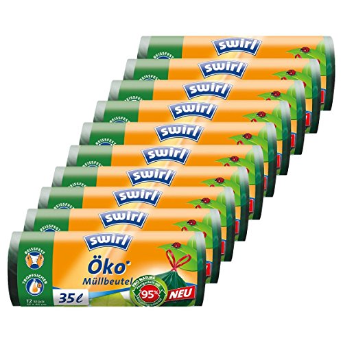 Swirl Öko Müllbeutel 35L 12 stk./ Rolle mit Zugband (10er Pack) von Swirl