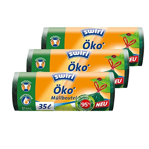 Swirl Öko Müllbeutel 35L 12 stk./ Rolle mit Zugband (3er Pack) von Swirl