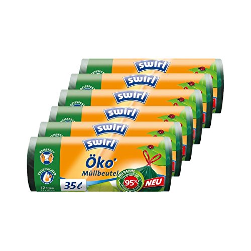 Swirl Öko Müllbeutel 35L 12 stk./ Rolle mit Zugband (6er Pack) von Swirl