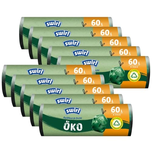 Swirl Öko Müllbeutel 60L 8 stk./ Rolle mit Zugband (10er Pack) von Swirl