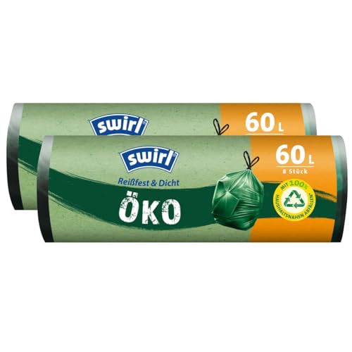 Swirl Öko Müllbeutel 60L 8 stk./ Rolle mit Zugband (2er Pack) von Swirl
