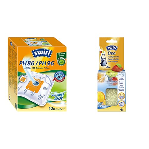 Swirl PH 86/ PH 96 MicroPor Plus Staubsaugerbeutel für Philips, AEG, Electrolux und Volta Staubsauger, Anti-Allergen-Filter, 10 Stück inkl. 2 Filter & Deo Granulat Fruchtige Frische von Swirl