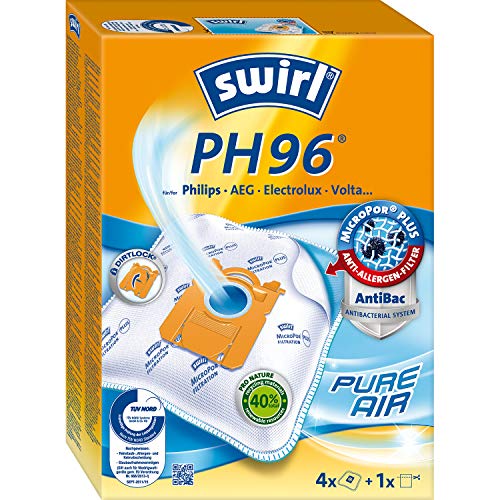 Swirl PH 96 MicroPor Plus Staubsaugerbeutel für AEG, Electrolux, Volta Staubsauger, Anti-Allergen-Filter, 4 Stück inkl. Filter von Swirl