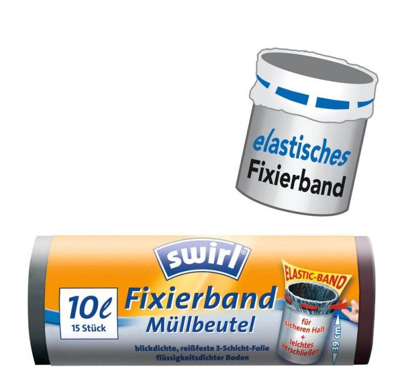Swirl Papierkorb 15er Mülleimerbeutel mit Fixierband schwarz 10 Liter von Swirl