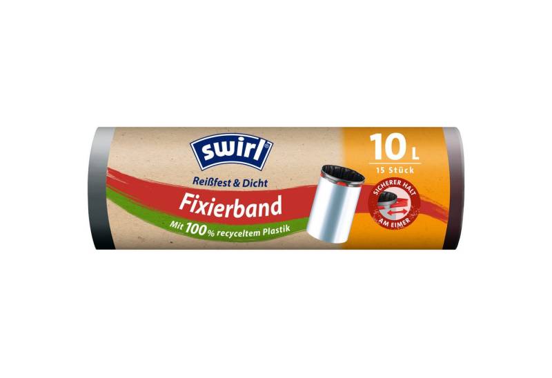 Swirl Papierkorb Müllsack mit Fixierband 10l schwarz 15 Stück von Swirl