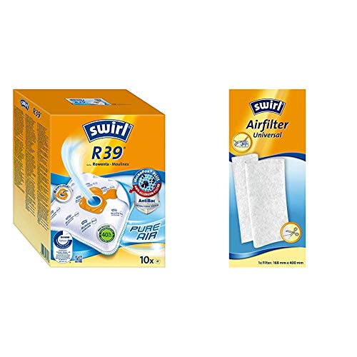 Swirl R39 MicroPor Plus Staubsaugerbeutel für Rowenta und Moulinex Staubsauger 10er Pack + 2 Filter + Airfilter Universal (für Staubsauger, Zuschneidbarer Filter für saubere Staubsaugerabluft) von Swirl