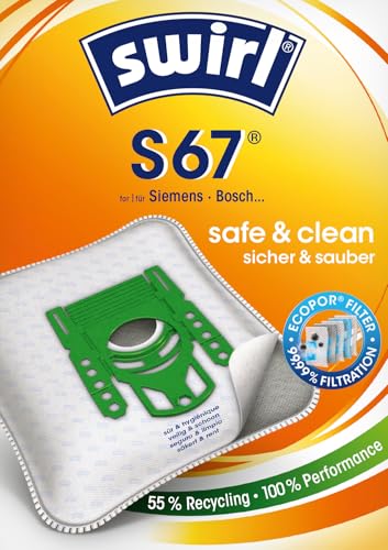 Swirl S 67 EcoPor Staubsaugerbeutel (10 Beutel), reißfeste Staubbeutel für alle Miele Staubsauger mit Beutel, 99,9 % Filterung von Hausstaub & allergenem Feinstaub von Swirl