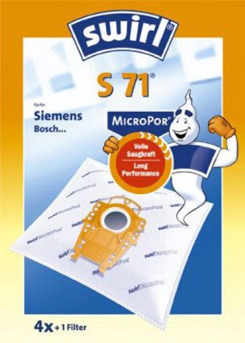 Swirl S71 MicroPor Staubsaugerbeutel für Siemens Staubsauger, saugstark, verschließbare Halteplatte, 4 Beutel von Swirl