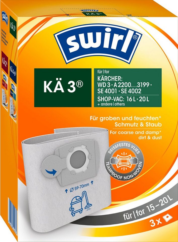 Swirl Staubsaugerbeutel KÄ 3®, 3 St., Staubsaugerbeutel für Kärcher & Shop-Vac Nass- und Trockensauger von Swirl